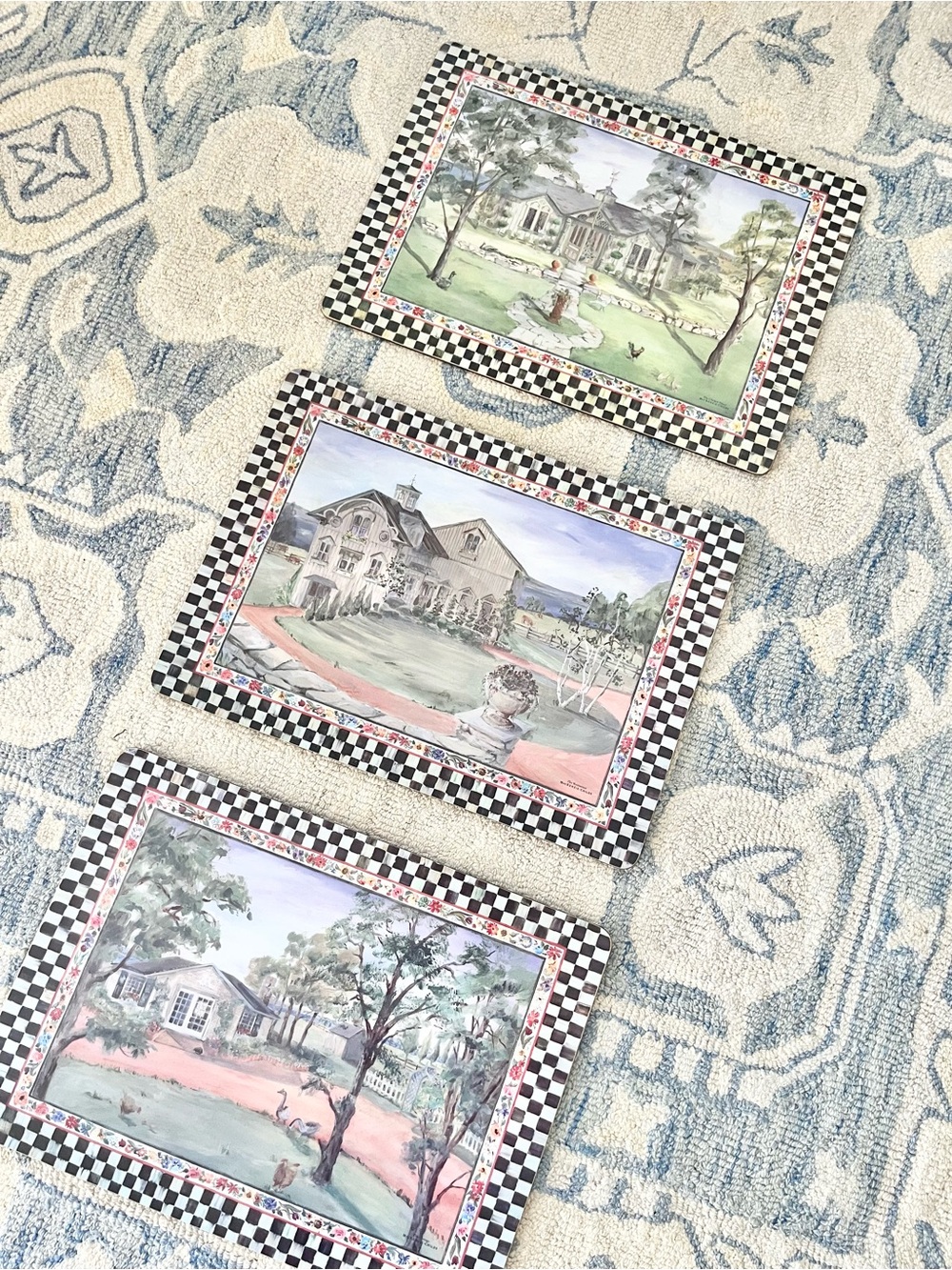 MacKenzie-Childs Placemats with Black, White, Pink, Green Accents